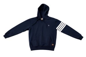 Clean Navy Hoodie with Sleeve Stripes