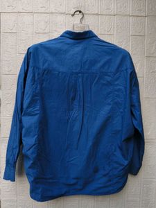 Korean Pintrest Blue Linen Button-Up Shirt