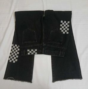 Black Checkerboard Flared Jeans