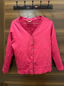 V-Neck Pink Button-Up Cardigan/shrug