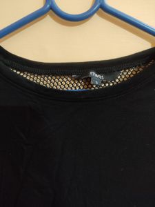 Sheer Mesh Detail Black Long Sleeve Top