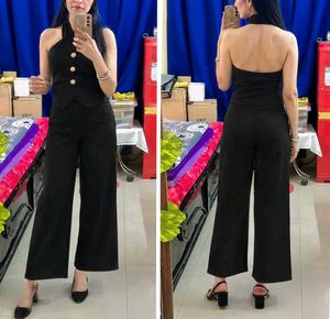 Chic Black High-Waisted Trousers & Top Set