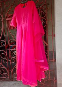 Woven Design Long Gown With Dupatta