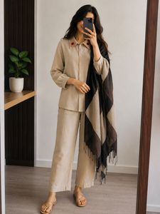 Linen co-ord  Set with Flower Embellishment