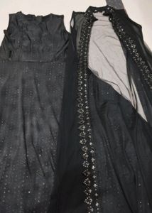 Elegant Black Embellished Dress Set