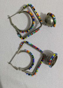 Boho Beaded Jhumka Earrings