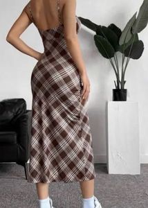 Checkered Brown Maxi Dress. size - M