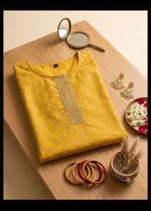 Yellow  Kurta with Golden Print