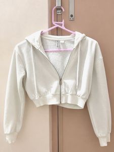 Cream Cropped Zip-Up Hoodie
