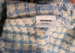 Chic Blue &amp; Beige Plaid Tweed Dress