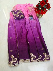 Beautiful Ombre Pink &amp; Purple cut work Saree
