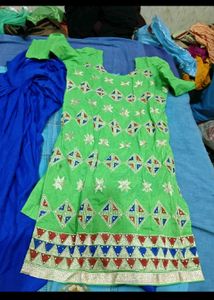Vibrant Green &amp; Blue Kurta Set