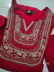 Red Embroidered Kurta Set with Dupatta