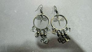 Dragonfly &amp; Heart Dangle Earrings