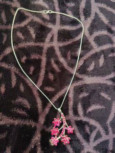 Magenta Pendant With Silver Color Chain