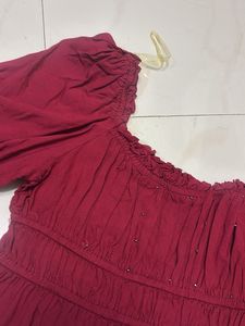 Burgundy Off-Shoulder Puff Sleeve Top