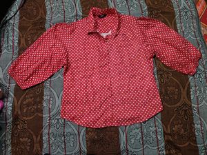 Red Heart Print Button-Up Blouse