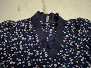 Navy Floral Print Peplum Top
