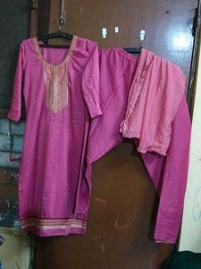 Pink Embroidered Kurta Set with Dupatta