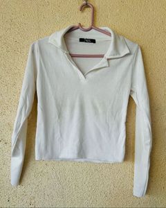 White Long Sleeve Polo Shirt