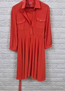 Chic Red Shirt Dress with Belt