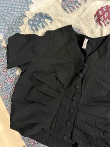 Black Textured Button-Up Top