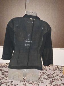 transparent Chic Black Sheer Button-Up Shirt