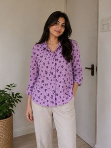 Lavender Floral Print Button-Up Shirt