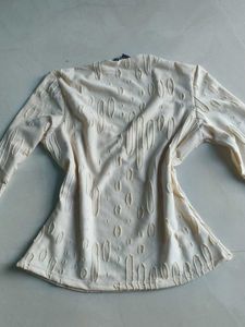 Cream Textured y2k V-Neck Top