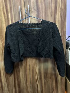 Black Cropped Knit Cardigan