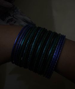 Chatpate Blue &amp; Green Glitter Bangles Set