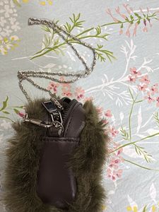 Faux Fur Olive Chain Clutch Bag