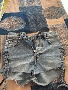 Denim Lace-Up Shorts
