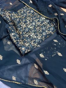 Embellished Navy Blue Kurta Set with Jacket