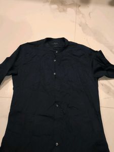 Men's Dark Blue Band Collar Shirt