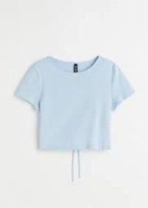 H&amp;M Light Blue Tie-Back Crop Top