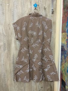 Stylish Brown Leaf Print Mini Dress