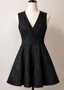 Elegant Black V-Neck Fit and Flare Dress