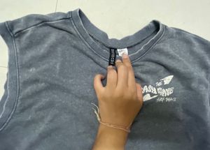 Grey Cropped Sleeveless T-Shirt