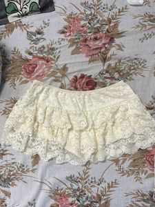 Cream Lace Ruffle Mini Skirt