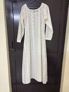 White Chikankari Stitched Anarkali Kurti