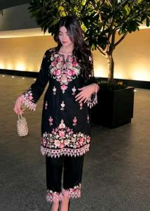 Embroidered Black Kurta with Trousers Set