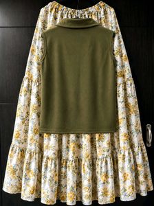 Olive Green Sleeveless Top &amp; Floral Tiered skirt