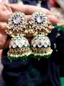 Elegant Jhumka Earrings with Pearl &amp; Stone