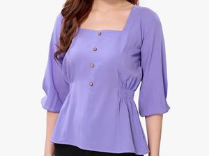 Lavender Square-Neck Peplum Top