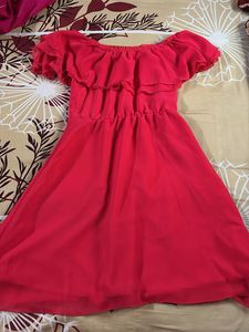 Vibrant Red Off-Shoulder Ruffle Dress