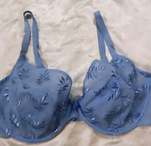 Blue Embroidered Lace Bra
