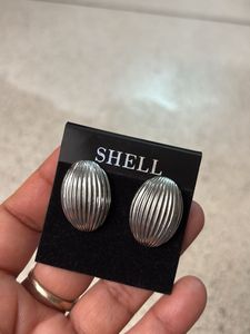 Elegant Silver Tone Textured  Oval Earrings