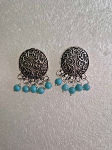 Blue Beaded Jhumka Earrings - Unused