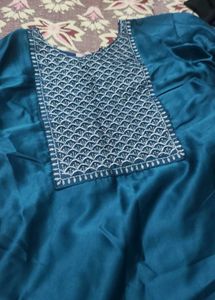 Teal Kurta with Embroidered Neckline